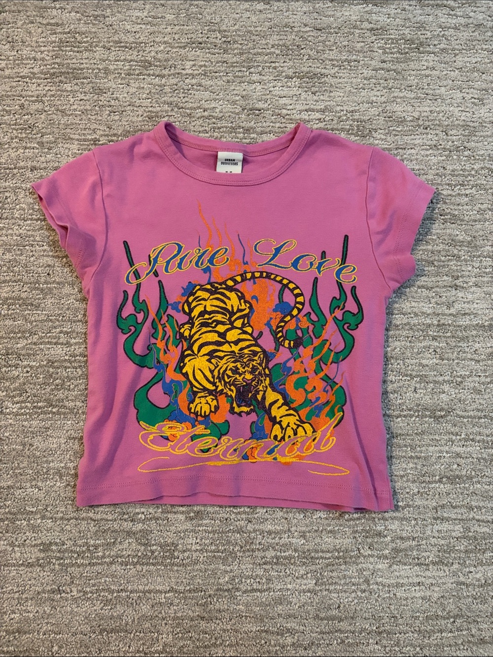 Urban Outfitters Pink Graphic Tee with Tiger and Flames